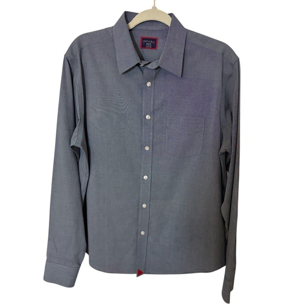 Untuckit Pio Cesare Button Down Shirt Men's Med Blue Micro Dots Wrinkle Free